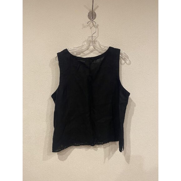 Chico's Shirt Womens 14 Black Linen Scallop Hem Tank Top Embroidered Sleeveless - Picture 5 of 5